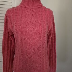 Pure 100% Cashmere Long Sleeve Cable Knit Turtleneck  Size Medium